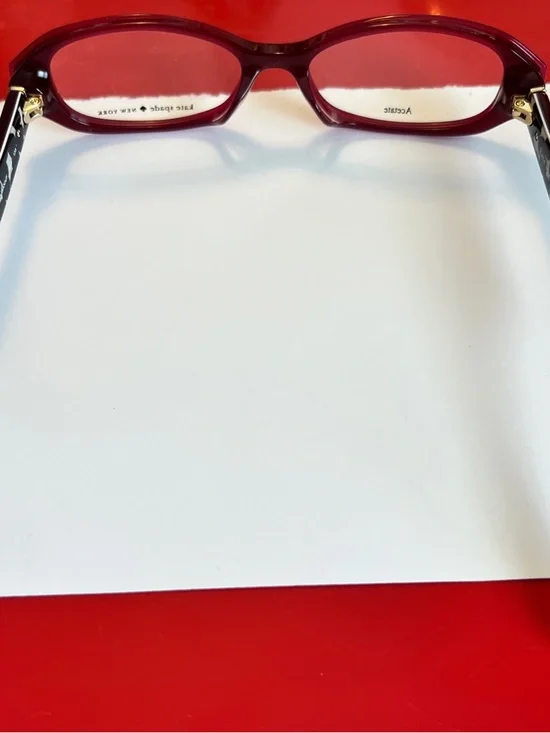 kate spade burgundy front with black-and-white patterned temples eyeglasses - Picture 8 of 10